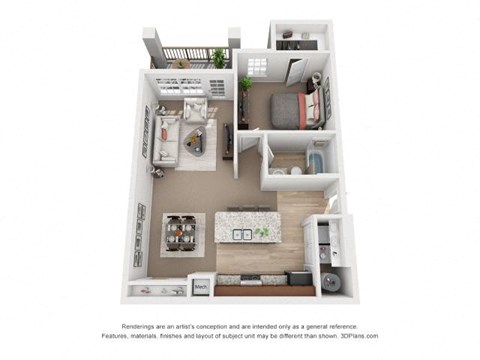 One bedroom One bathroom Floor Plan at Ventura at Turtle Creek, Rockledge, FL, 32955